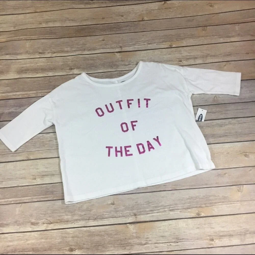 Old Navy Girls Top Size S 6 7 Drop‎ Shoulder Fuchsia White Outfit of the Day NEW